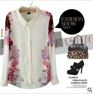 2012 new fashion womens' Long Sleeve Floral print Blouse Shirt casual cozy elegant tops gorgeous turn down collar brand design
