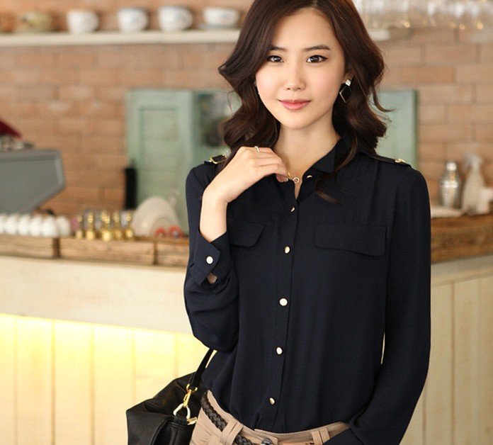 2012 new fashion Womens' professional OL style long sleeve chiffon Shirt Brand Blouse solid color  S M L XL free shipping