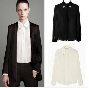 2012 new fashion Womens' professional OL style long sleeve Shirt Brand Blouse mental collar casual style loose style whole sale