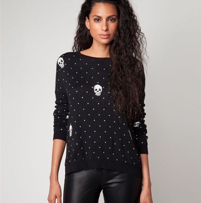 2012 New Fashion Womens' Punk Polka Dot Skull Print Pullover sweater round neck long sleeve Casual knitwear quality knitting
