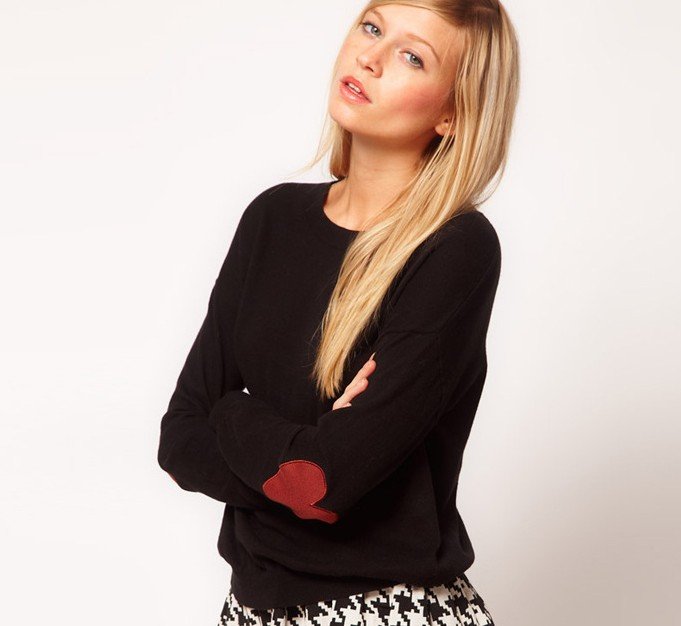 2012 New Fashion Womens' vantage leather heart sleeve pullover sweater round neck Elegant slim Casual knitwear quality knitting