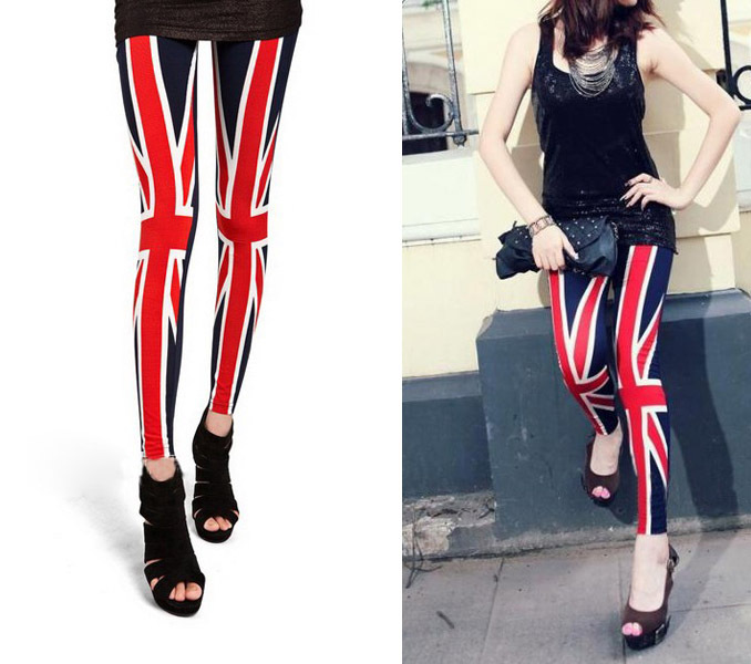 2012 new faux leather british flag printing slim ankle length fancy hot capris casual tights women pencil legging pants trousers