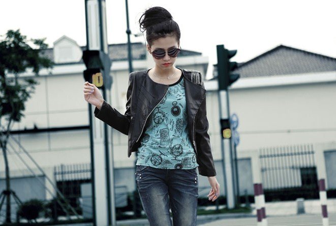 2012 New Free Shipping! Lady Jacket Women's Motorcycle Leather Jacket Outerwear Short Jacket 6018E Wholesale and Retail!