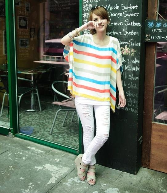 2012 NEW! Free shipping! Personality bat striped chiffon t shirt W1149830472