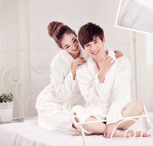 2012 New Free shipping Retail+Wholesale Unisex bathrobes thick Sleepwear Winter robes Milky white wincey For Men&Women lover
