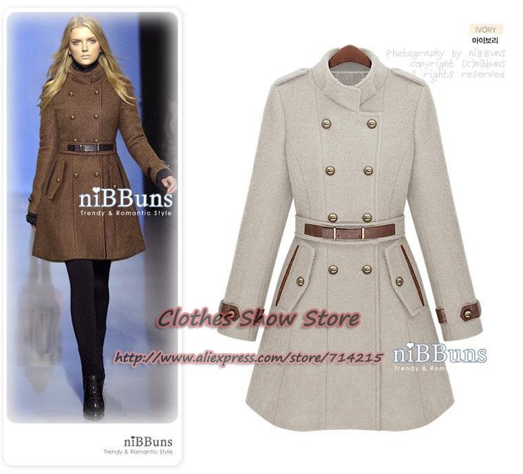 2012 New Free Shipping winter fashion woolen outerwear WOMEN FASHION WOOLEN COAT  long trench wool blends