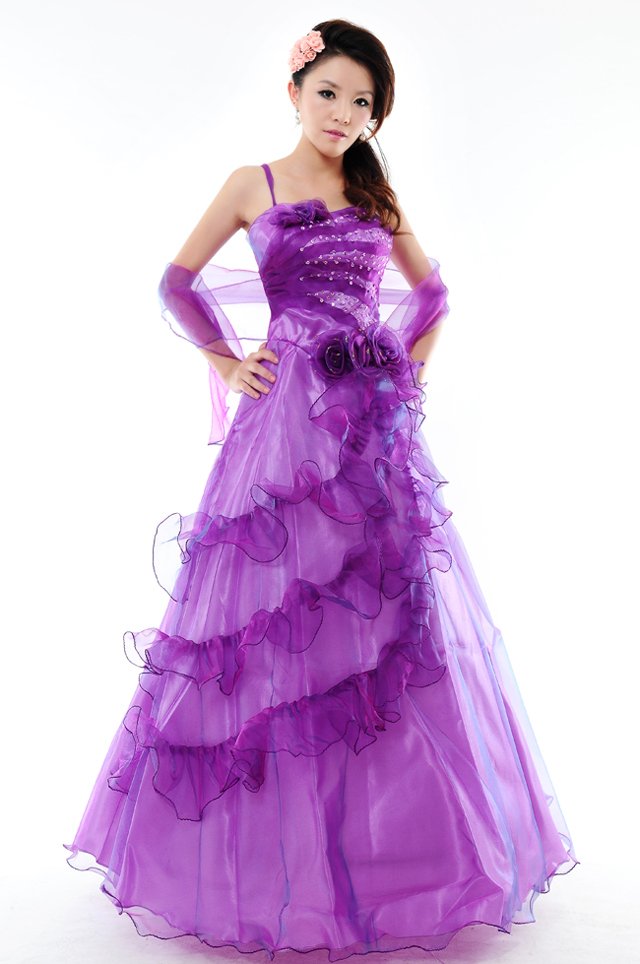 2012 New Gentlewomen's Elegant Purple Evening bridemaid Prom dress Lady's long formal Quality dresses Ruffle Flower costume