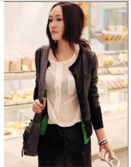 2012 NEW Genuine leather sheepskin clothes short design female slim o-neck leather jacket plus size outerwear freeshipping