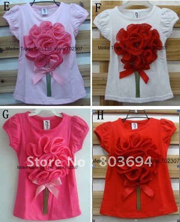 2012 NEW girls 100% cotton cute flower t shirt kids short sleeve t shirt  baby Top 5 sizes30pcs/lot  YT-004