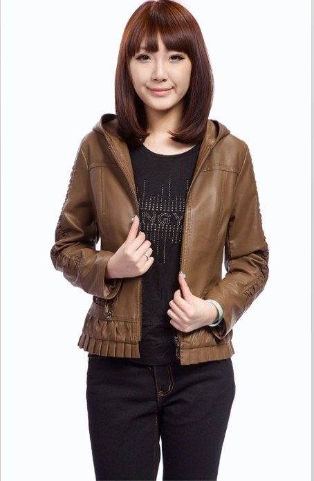 2012 new haining leather dress leather brief paragraph cultivate one's morality hooded han large size leisure jacket