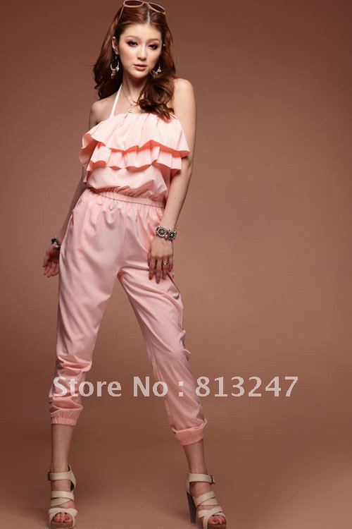 2012 new/High-quality goods/low back / 7 points conjoined twins trousers/pink/dress/Jumpsuits