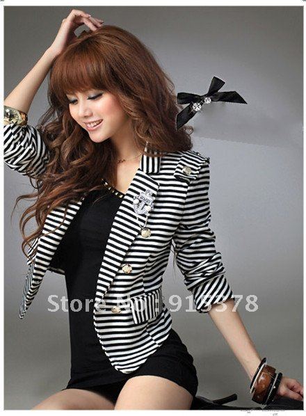 2012 NEW HOT FASHION COZY WOMEN CLOTHES SHAWL COAT BLOUSE BLAZER SLIM WILD SUIT STRIPE WITH CORSAGE + FREE SHIPPING (1PC) 2083