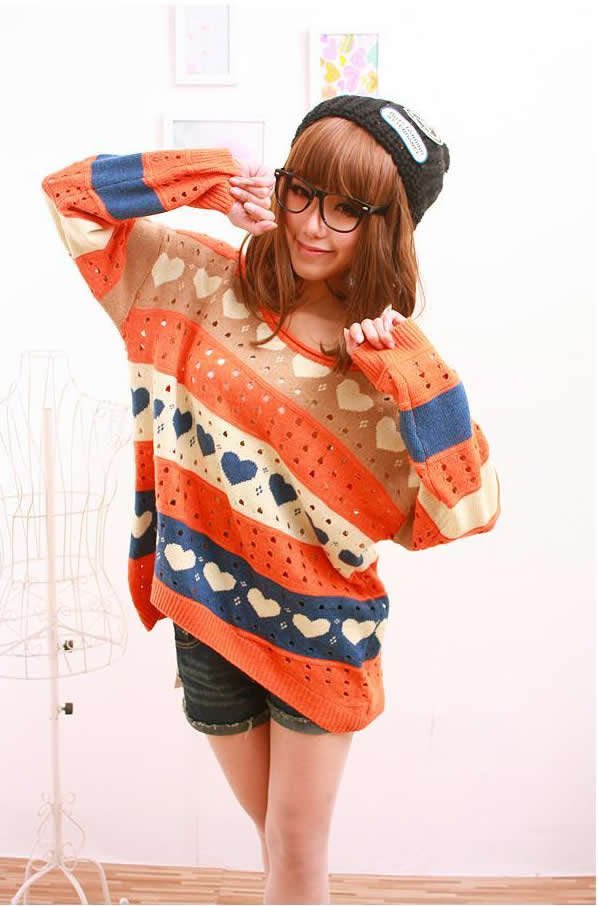2012 new,Hot,Korea/Japan Women Colorfull Heart shaped hollow Cardigan Sweater,ladies Knitwear Cardigan,Orange,Yellow,Pink,X2168