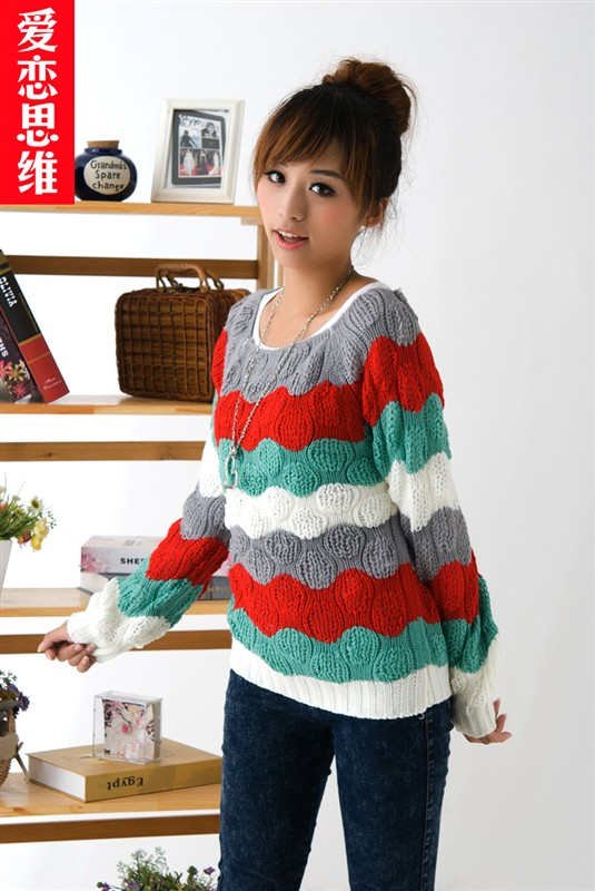 2012 New,Hot,Korean Style,women fashion sweet striped cardigan sweater,wome's knitted Pullover/cardigan,x2304