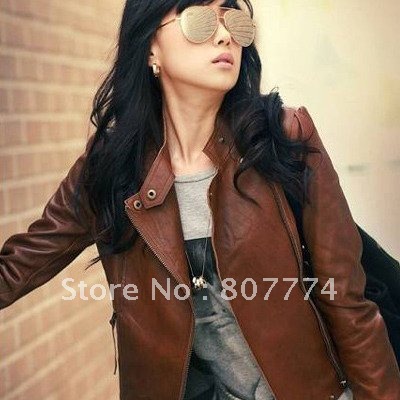 2012 New Hot Sale Korean Pu Leather Jacket+Free Shipping+Quality Guaranteed+Wholesale (Black/Brown) 1Pcs/Lot
