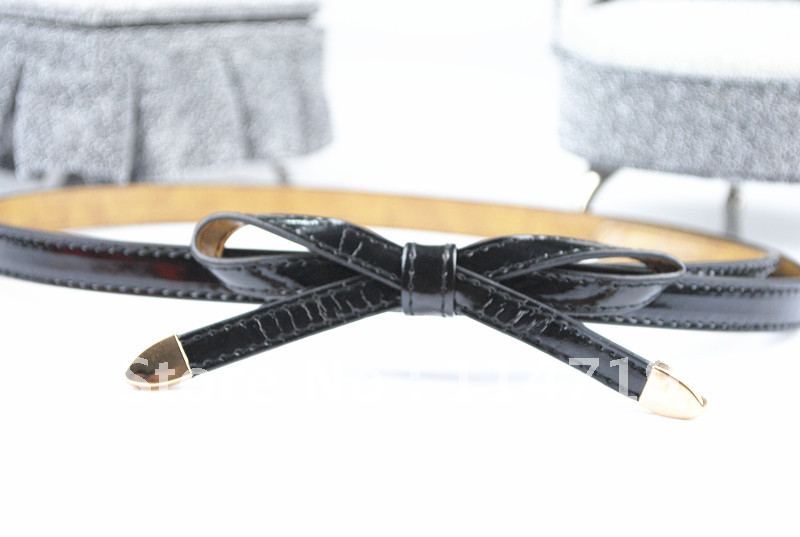 2012 NEW Hot-selling Fashion Casual women's lady's leather thin belt with bow decoration belly chain candy color FREE SHIPPING