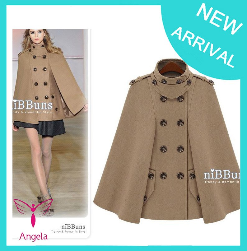2012 NEW Hot selling One button Celebrity Poncho Coat S,M,L,XL Blue Beige Women Outwear Winter Jacket WO-007