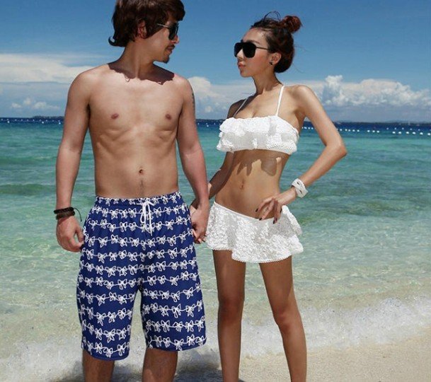 2012 New Hot Style Blue Bowknot Lover Board Short Couple Cover-ups Free shipping Beachwear DT-L012