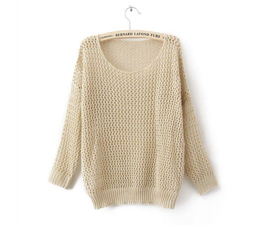 2012 NEW HOT SWEATERS WOMEN'S ROUND NECK FISHNET HOLE STIRCHING LONG-SLEEVED LOOSE FITTING SWEATER + FREE SHIPPING (1PC) 1236