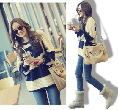 2012!NEW!HOT!Womens Soft Striped Baggy Jumper Sweater
