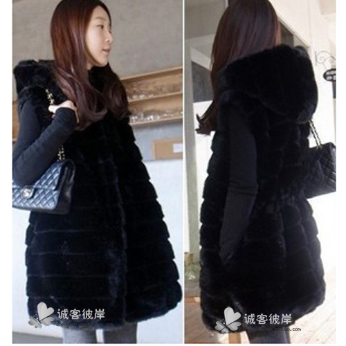 2012 new korea style faux mink fur coat. fashion outerwear,  long design fur vest,black,beige