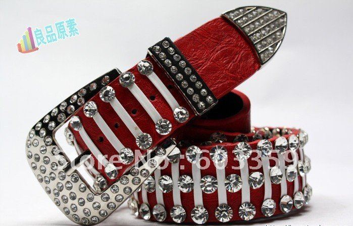 2012 New Korea style High quality ladies fashion Genuine leather belt,Diamond decration,4 colors,#1003,Free shiping