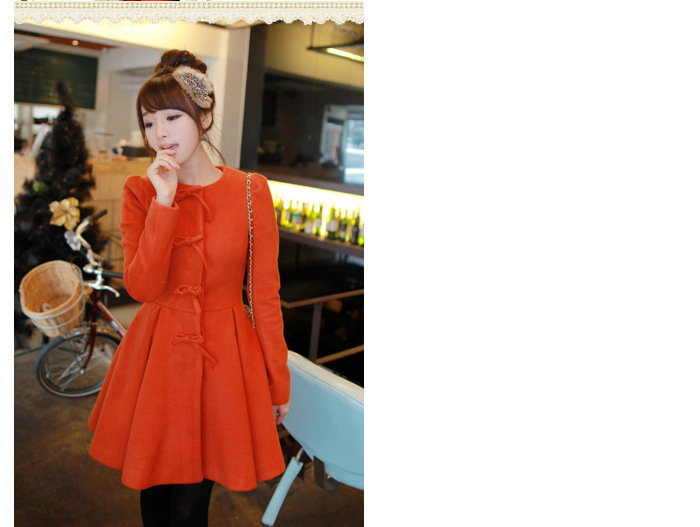 2012 new Korean bow slim skirt. Wool coat
