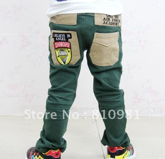 2012 new Korean children stretch pants color pocket boys and girls pants (4-12 years)