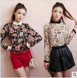 2012 new Korean doll peter pan collar lady CHIFFON shirt Womens shirt hit color women shirts women blouse