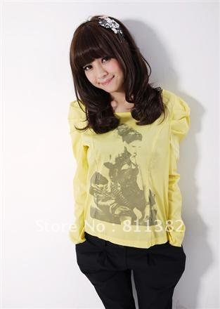 2012 New  Korean fashion long-sleeved all-match Shirt  Blouse  Four  colors Beige,White,Red,Yellow  colors free shipping#10542