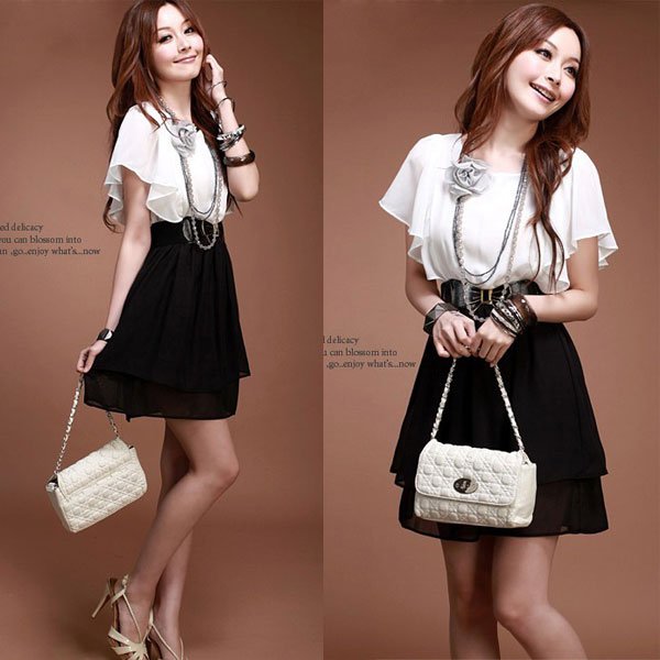 2012 New Korean Style Elegant Chiffon Flouncing Falbala Sleeve Dress With Belt # L034128