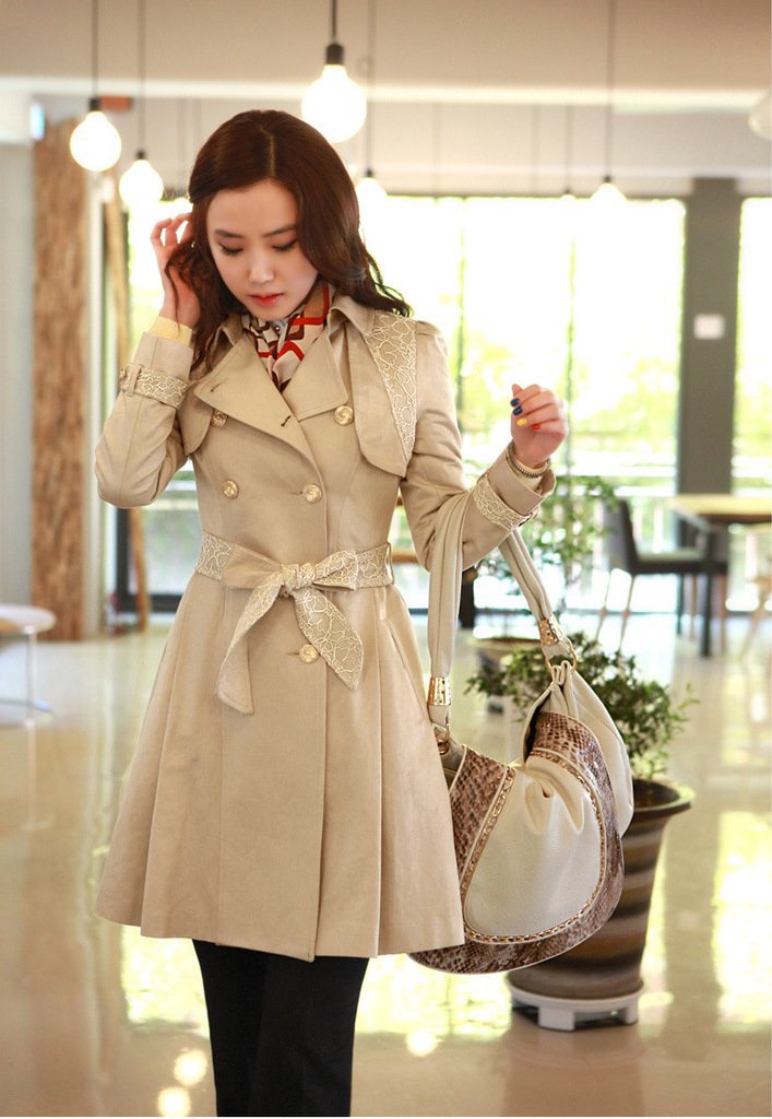 2012 NEW, lace decoration elegant fashion ladies wind jacket, womens fashion windcheater long coat