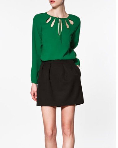 2012 new ladies' fashion blouse women'slong sleeve chiffon shirt  Hollow out european top free drop shipping