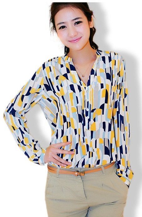 2012 new ladies fashion long sleeve V neck satin shirt, elegent satin blouse tops  Pink/Yellow,S/M/L  free shipping