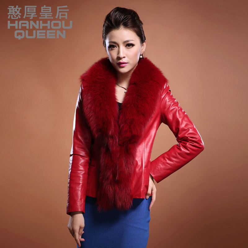 2012 new Ladies' Genuine leather jacket,Elegant Slim fox fur collar Real leather coat,Sheepskin jacket Free shipping FQ037A