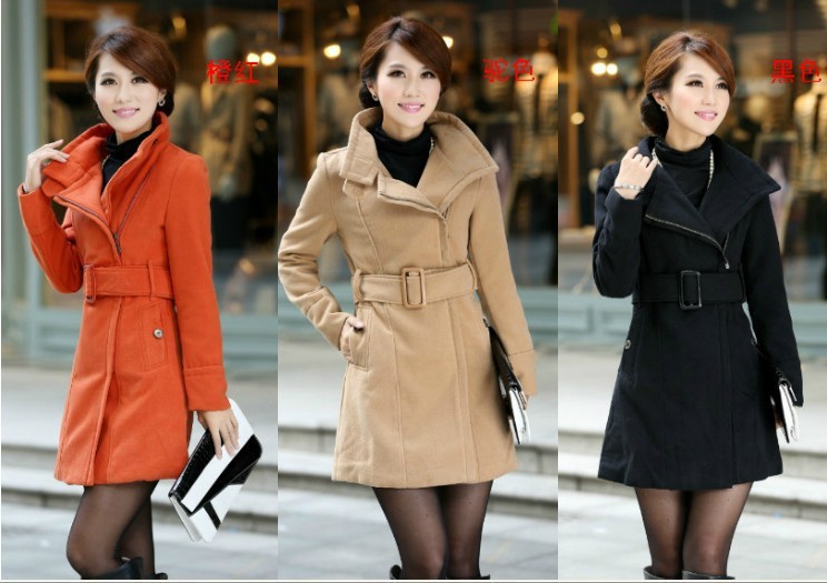 2012 New Ladies windbreaker coat dress waist was thin wool coat jacket