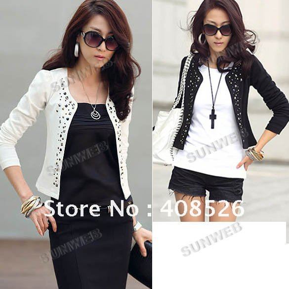 2012 New Lady's Long Sleeve Shrug Suits small Jacket Fashion Cool Women's Rivet Coat With 2 Colors Free Shipping  7164