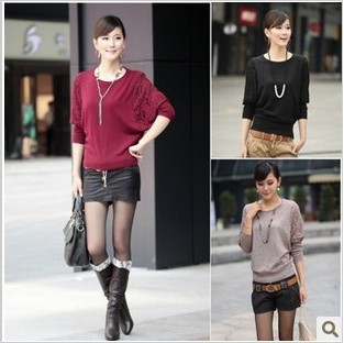2012 new large size women's sweet bat loose sweater thin sweater ( three color )