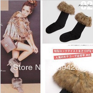 2012 new long hair fur flanging snow winter socks boots set of PI cao socks feather socks in tube socks stockings