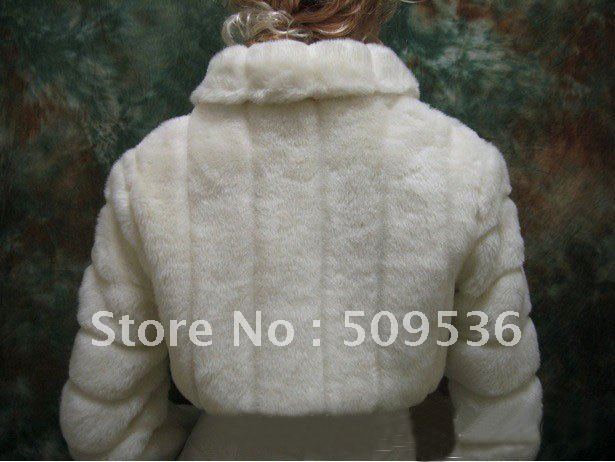 2012 new Long sleeve shawl   White faux fur jacket shrug bolero S,M,L