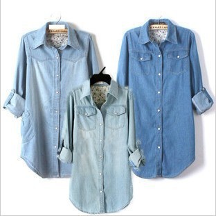 2012 new long sleeve turn-down collar jeans woman shirt , ladies' blouse,free shipping
