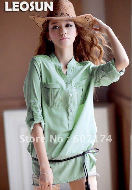 2012 New Personality ladies' Chiffon shirt,OL shirt,2 colors,#0974,Free shiping