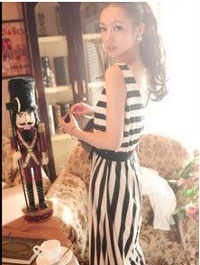 2012 new restore ancient ways black and white stripe vest conjoined twins plunging back pants