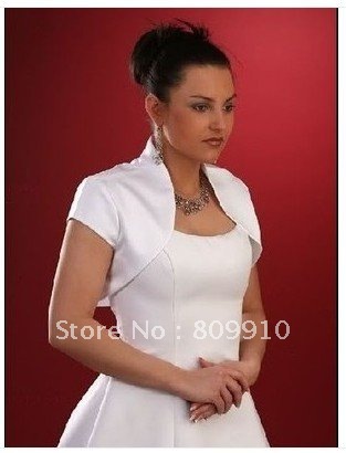2012 New satin short sleeve bridal shrug jacke/bolero White/ivory jacket shawls
