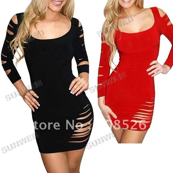 2012 New Sexy Little Get Ripped Cut Out Slashed Sleeve Ripped Mini Dress free shipping 3626