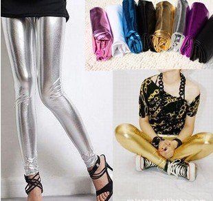 2012 New Sexy Multicolor slim fit Light Gold stretchy Ninth pants Women's pants Imitation leather leggings