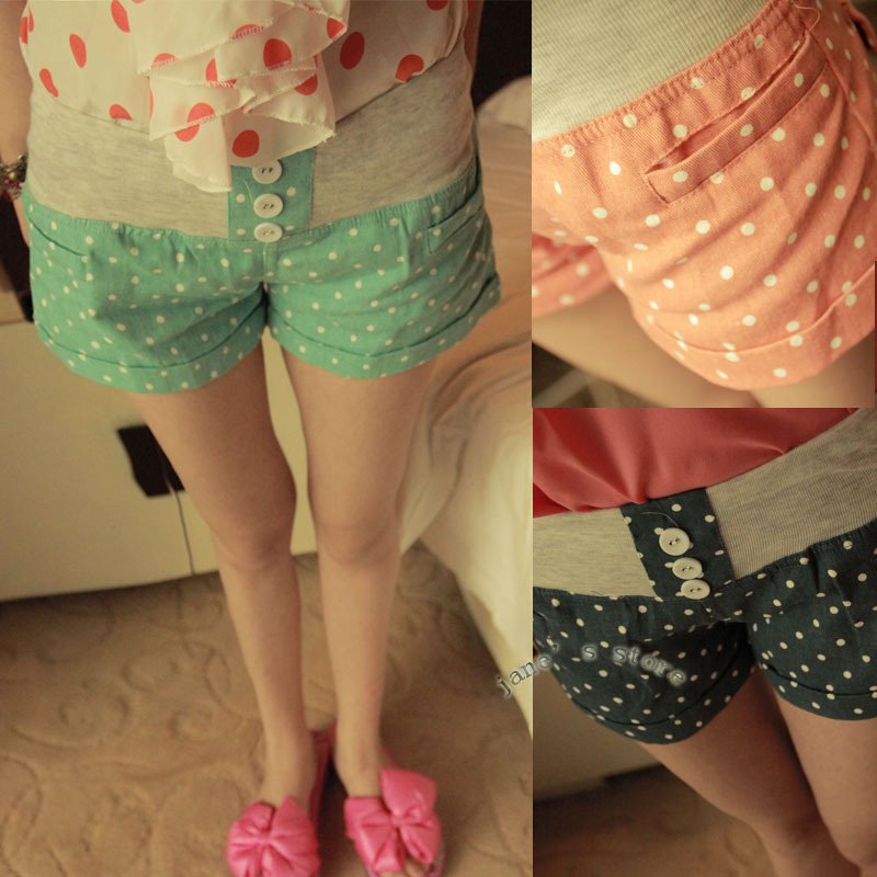 2012 new single-breasted little dots Denim shorts