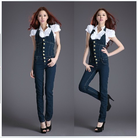 2012 new Slim denim overalls, breasted Halter Bib.