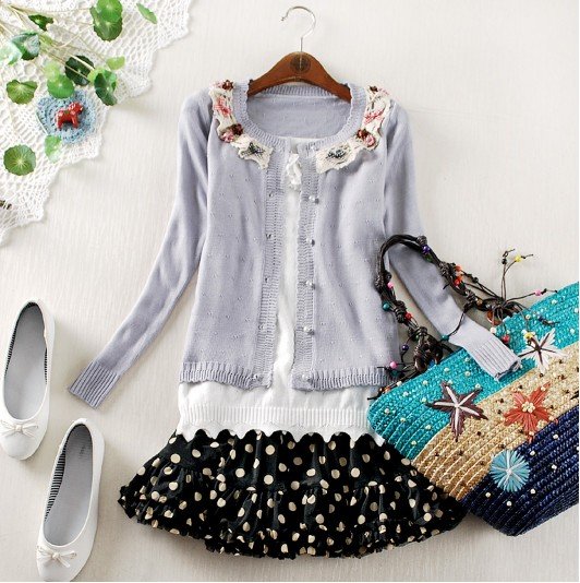 2012 new spring&autumn bow ornament cardigan women sweater t-shirt knitted 8color free shipping