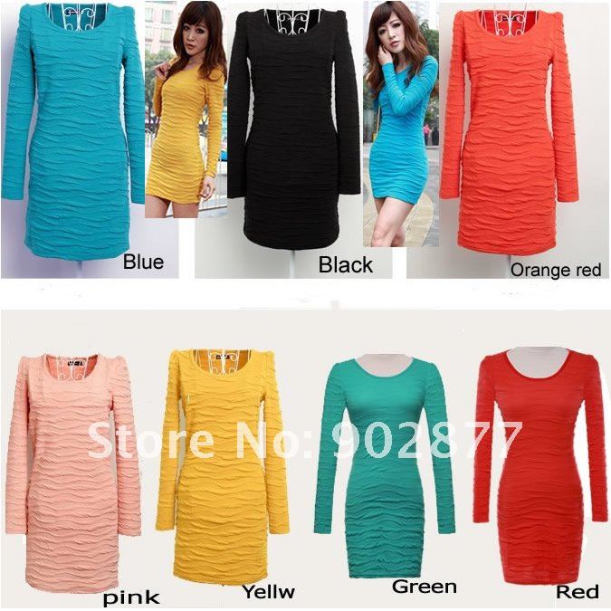 2012 NEW spring/autumn fashion clothing  han edition knitting Wai hip Show slim,big size women's long sleeve dress,free shipping